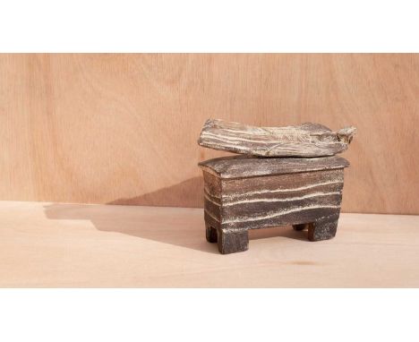 ARR John Maltby (1936-2020) 'Blytheburgh' stoneware lidded box decorated in brown and cream slips, the lid with a figure of a
