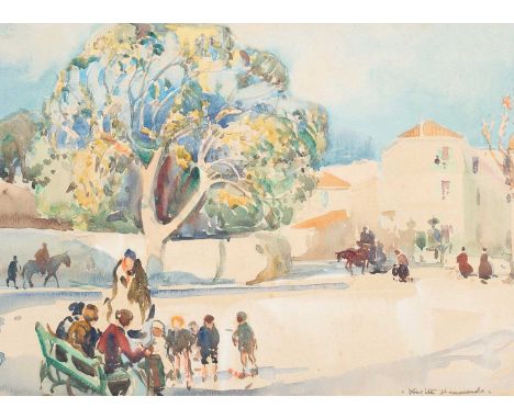 ARR Arthur Henry Knighton-Hammond (1875-1970)Figures in a Market Square, San Remosigned lower rightwatercolour32cm x 45cm