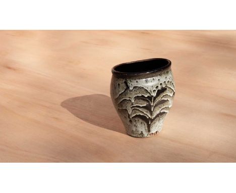 ARR David Leach (1911-2005) a stoneware vase glazed in oatmeal over tenmoku glazes with a foxglove resist design, impressed D