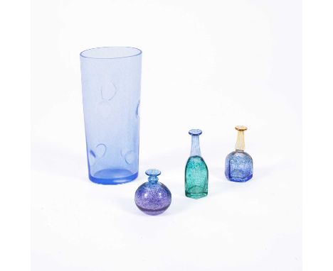 Three Kosta Boda bud vases, by Bertil Vallien, the largest 10cm high, together with a taller Kosta Boda vase, 20.5cm high (4)