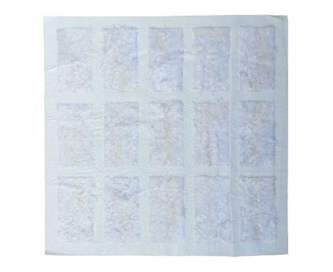 A large modern carpet in the style of Fendi, of faux crocodile leather with faux white fur panels, approx 457cm x 381cm