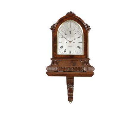 A good early Victorian carved mahogany bracket clock with deadbeat escapement, with wall bracketCraighead and Webb, Royal Exc