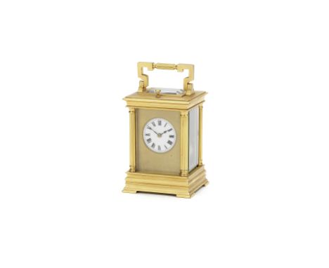 A good small French brass repeating carriage clock in original caseNumbered 11658the pillared case with ribbed Greek Key hand