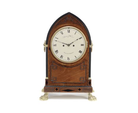 A Regency satinwood-banded mahogany bracket clockDesbois and Wheeler, Grays Inn PassageThe tall lancet case with ebonised ree