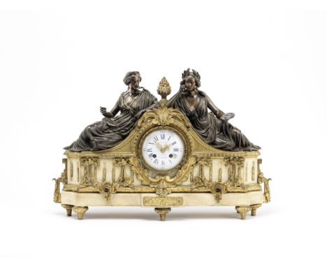 A late 19th century gilt and patinated bronze figural mantel clockin the Louis XVI style, the dial signed Bonnaire A Paris th