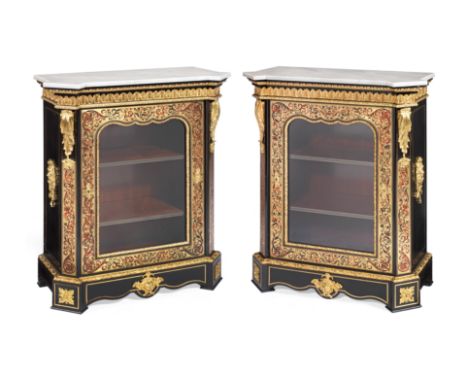 A pair of Napoleon III gilt bronze mounted tortoiseshell and brass 'Boulle' marquetry ebony and ebonised pier cabinetsCirca 1