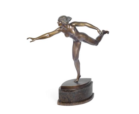 A Large patinated bronze figure of a nude female dancer Cast from a model by Jaeger for the K. Vrais Foundrysigned 'Jaeger' i