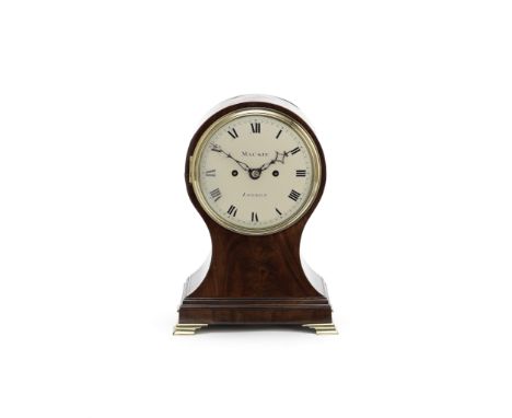 A small late 18th century mahogany balloon clockMackie, LondonThe case with moulded base on brass ogee bracket feet, the repa