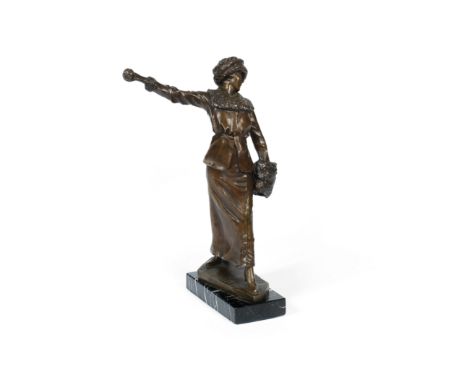 A patinated bronze figure of a young woman cast from a Model by Else Fürst for Martin U. Piltzinger Hofbildgiesser (Berlin)wi