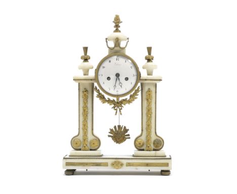 A late 18th / early 19th century French gilt bronze mounted and white marble portico clockthe dial signed Piolainethe barrel 