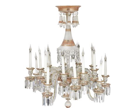 A Baccarat clear, frosted and amber flashed glass eighteen light chandelierProbably late 19th centurythe undulating spiral tw