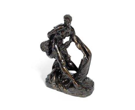 After Pierre Puget (French, 1620 -1694): A 19th century patinated bronze figure of 'Milo of Croton'the old Olympian with his 