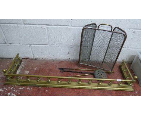 Brass fender, fireguard and fire irons 