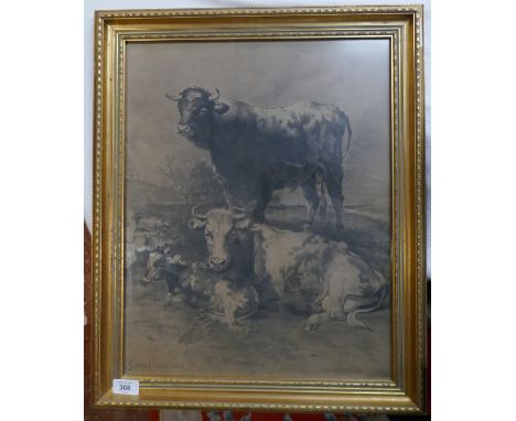 Sketch of cattle Signed George Cooper 1882 - Approx IS: 49cm x 38cm