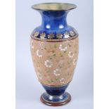 A Doulton Slaters Patent oviform vase with flared rim and floral decoration, 10 1/2" high
