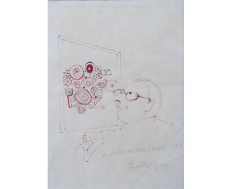 Ruskin Spear: pencil sketch, "Visitor in Cork Street 1948", 8 1/ 2" x 6 1/2", in silvered frame