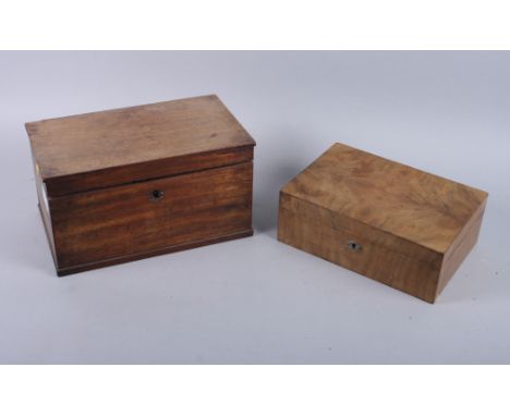 A 19th century mahogany two-division tea caddy, 10 1/2" wide, and a walnut jewel box, 9" wide