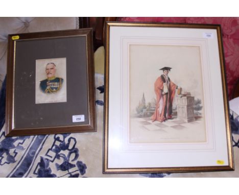 An early 20th century silk picture of General Sir William Robertson, in an oak frame, and a 19th century print of a scholar