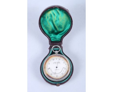 A nickel cased pocket barometer, thermometer and altimeter by J Bateman, 151 High Holborn, London, in fitted case