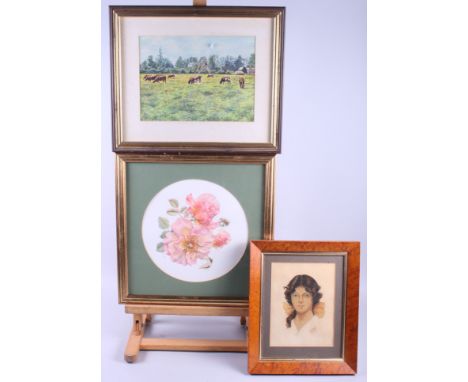 H A Turner, 1916: watercolours, portrait of an unknown girl, 7" x 5 1/2", in maple finish frame, P S Morris: watercolours, st