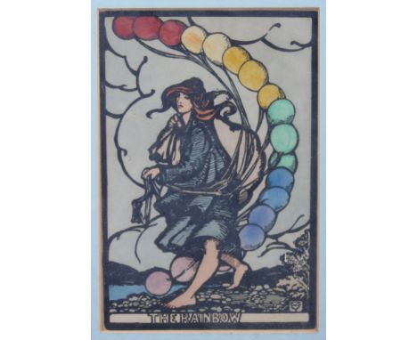 An early 20th century hand-coloured print, "The Rainbow", 5 1/2" x 4", in ebonised frame
