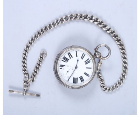A George V silver open faced pocket watch, subsidiary dial, with black painted Roman numerals, applied hands, with silver T- 