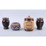 A pair of Doulton Lambeth siliconware copper lustre vases with silver mounts, 3 1/4" high, a Royal