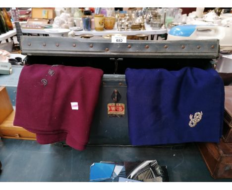 A VINTAGE W.C.B CONTAINER TOGETHER WITH TWO MASONIC CLOTHS 