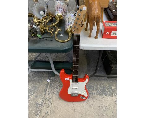 A FENDER SQUIRE STRAT RED ELECTRIC GUITAR 