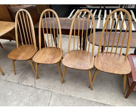 FOUR ERCOL ELM AND BEECH DINING CHAIRS 