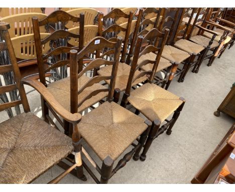 SEVEN OAK MACCLESFIELD DINING CHAIRS WITH LADDER BACKS AND RUSH SEATS 