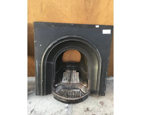 A CAST IRON FIREPLACE WITH GRATE 97CM X 97CM 