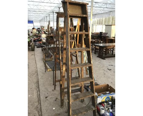 TWO SETS OF VINTAGE WOODEN SIX RUNG STEP LADDERS 