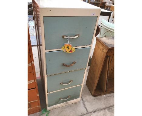 A VINTAGE WOODEN FOUR DRAWER FILING CABINET 