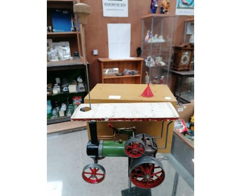 A VINTAGE MAMOD STEAM ENGINE WAGON AND WOODEN BOX 