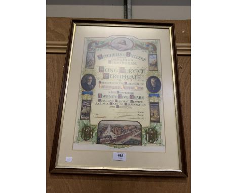 A VINTAGE MITCHELLS AND BUTLERS LONG SERVICE CERTIFICATE 