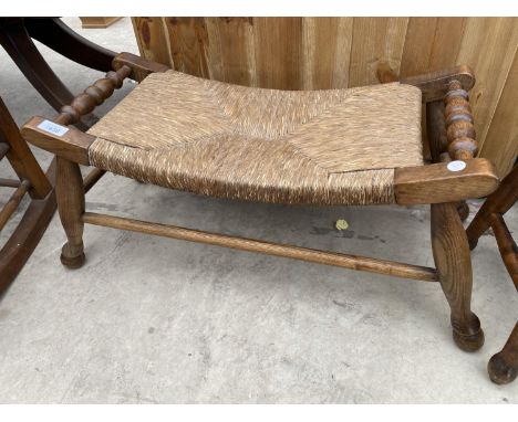 AN OAK RUSH SEATED STOOL 