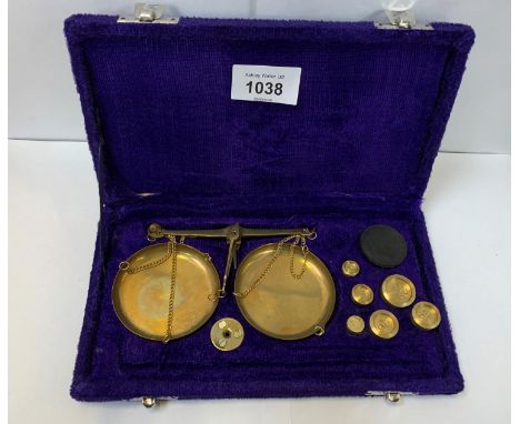 A BOXED SET OF BRASS WEIGHTS AND SCALES 