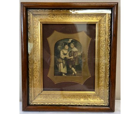 A 19thC print of two children in a decorative gilt and rosewood frame. 37 x 33cm.Condition ReportGood condition.