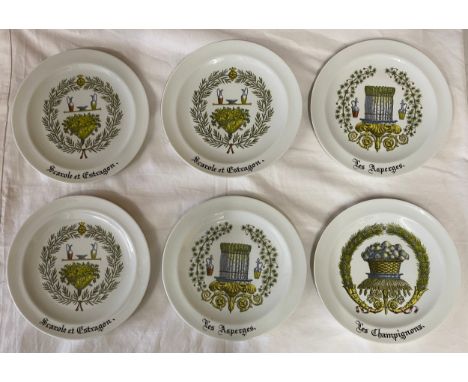 Set of six Limoges plates depicting herbs and vegetables by Porcelaine d'auteuil (Giraud). Three with Scarole et Estragon, tw