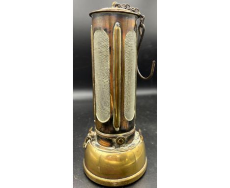 'The Nobby' a vintage brass miners lamp, maker Powell and Hammer Ltd, Birmingham. 23cm h.Condition ReportGood condition.