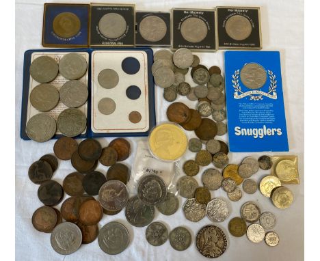 A collection of various coins to include Silver 1780 Maria Theresa Thaler coin, Two Florins 1919 and 1920 etc.