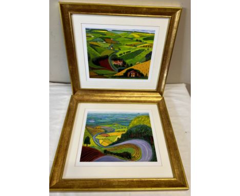 Two Hockney prints of 'Garrowby Hill' and 'The Road Across The Wolds' in gilt frames with non reflective glass.  Image size 2