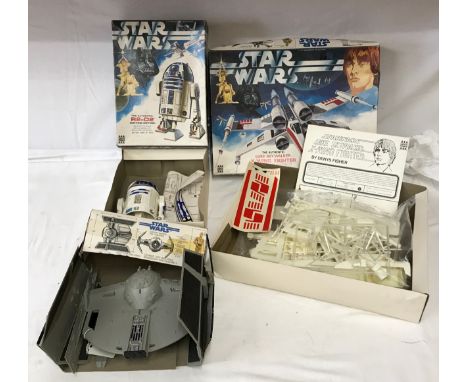 Three Star Wars Kits and Models to include unused Luke Skywalker X-Wing Fighter Model Kit in box with instructions, R2-D2 Mod