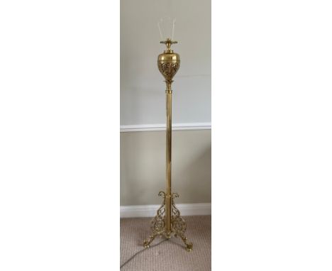 A brass standard oil lamp converted to electric. 150cm h.Condition ReportGood quality.