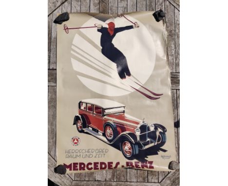 Collection of car posters to include Skiing-Mercedez Benz 33 x 23cm (few tears), Luxus-Mercedez Benz 33 x 23cm (1 tear, fraye