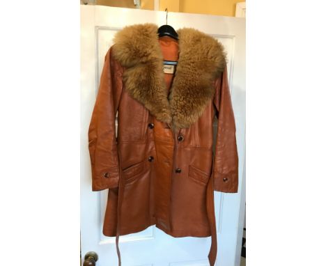 Red Nappa leather coat with Fur collar by David Conrad. No size indicated however 46cm armpit to armpit.Condition Reportsigns