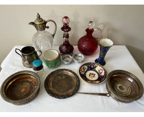 Miscellany to include ceramics, glass caddy silver topped jar and plated ware, Carlton Ware vase, Shelley pot etc.Condition R