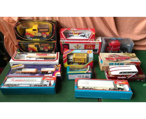 Mixed selection of diecast model trucks, various makes, Solido Dunlop Tyres truck French and English versions, Louis Surber F
