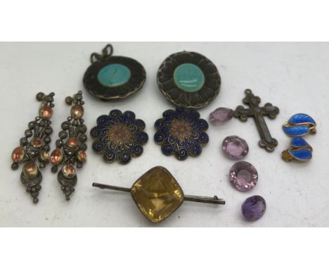 Vintage jewellery to include David Anderson Norwegian enamel &amp; sterling silver earrings, French enamel, buttons, earrings